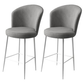 Hanah Home Taburetes de Bar Grey, White (2 Piezas) Elegantes y Cómodos con Estructura de Metal y Tela Babyface para Cocina o Barra